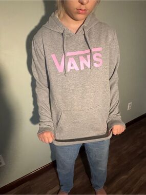 Vans Women’s Grey Hoodie with Pink Logo